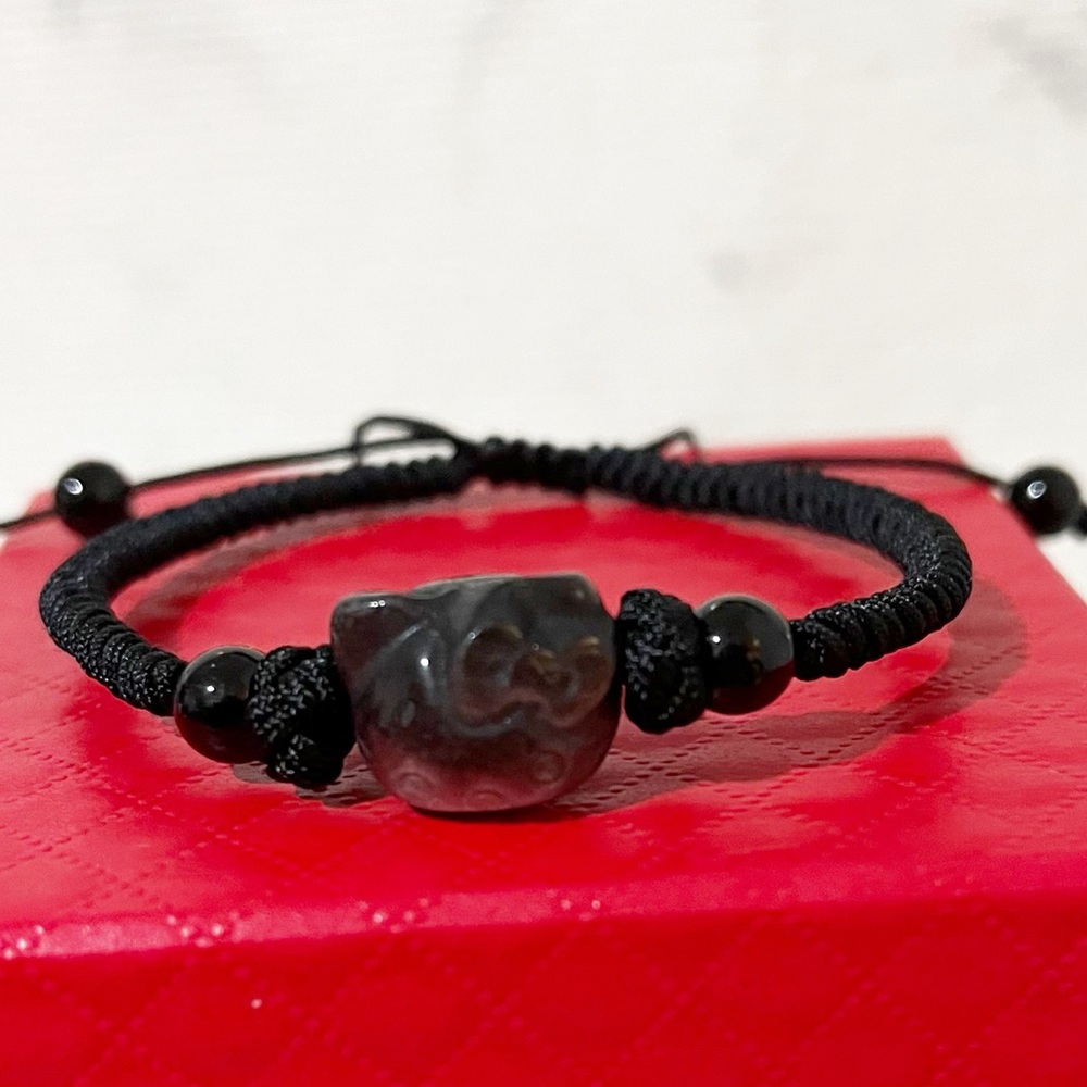 Hello Kitty Black Cord Bracelet with Dark Gray/Black Charm